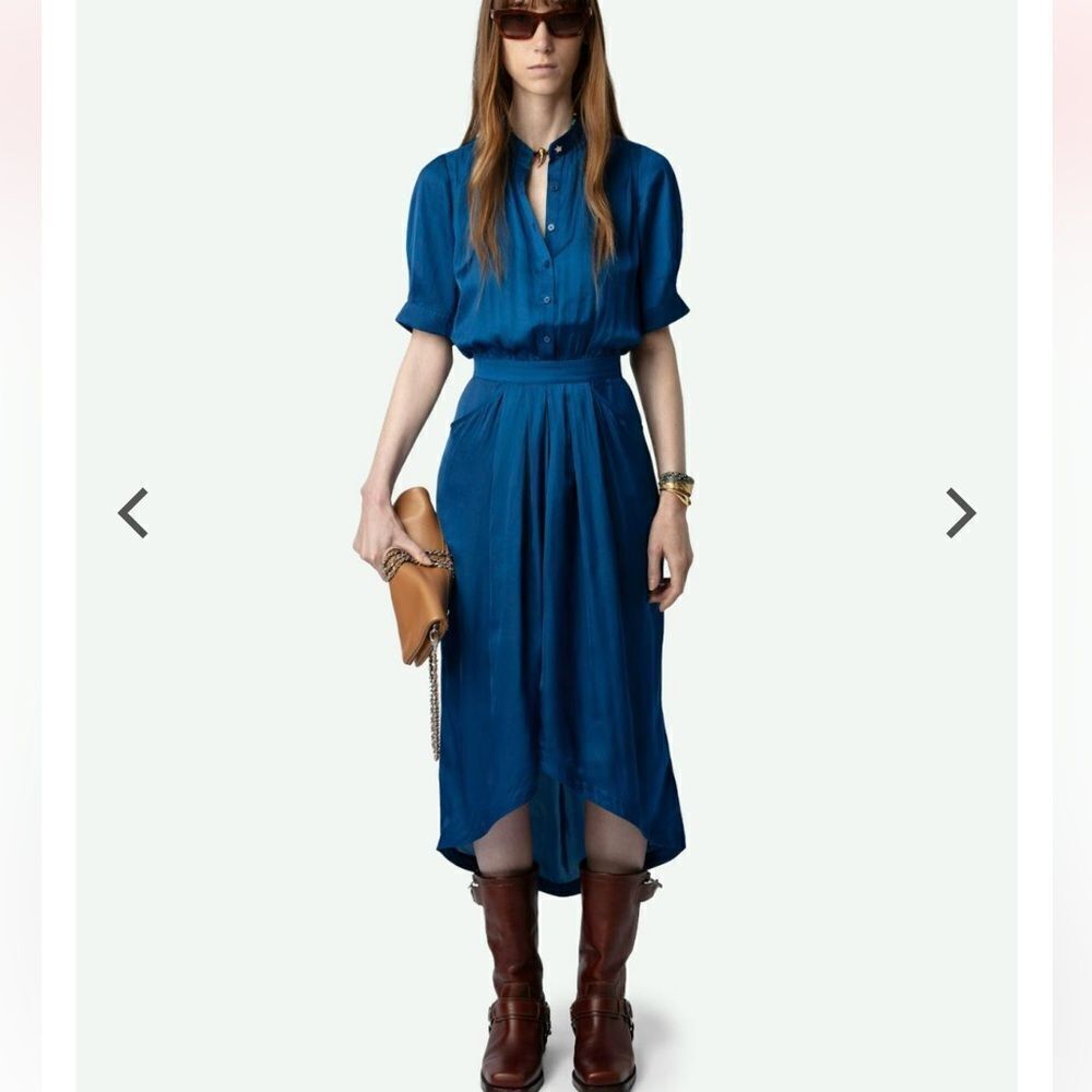 $498 NWT Zadig & Voltaire Rima Satin Dress in blue Size Large w flaw